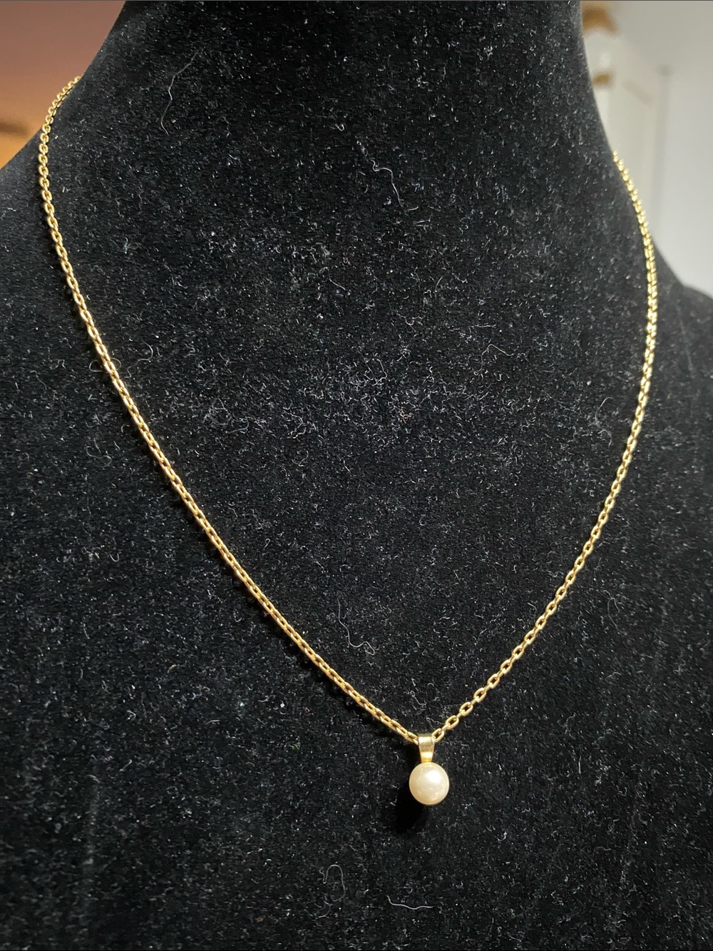 Avon Gold-Tone Necklace with Single White Pearl Pendant